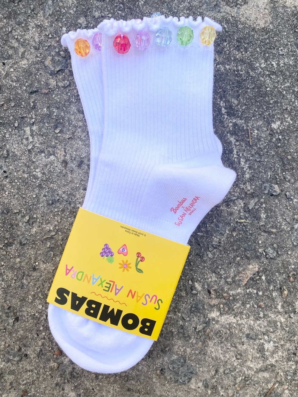 Bombas x Susan Alexandra NWT White Socks with Multicolored Beads